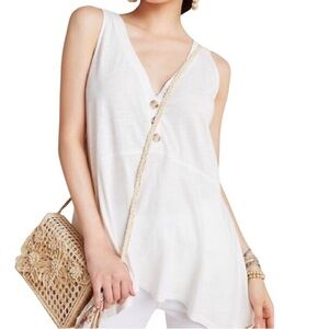 Anthropologie Maeve Cream Long V-Neck Tank Top Oversized